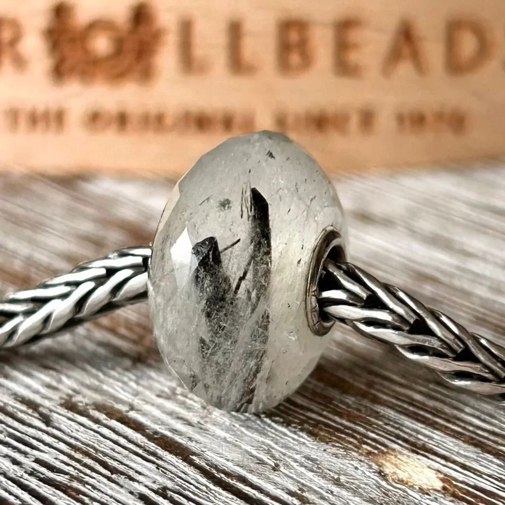 TROLLBEADS Tourmalinated Quartz Gemstone Facet RARE 2010 LAA 925 Black Rutilated
